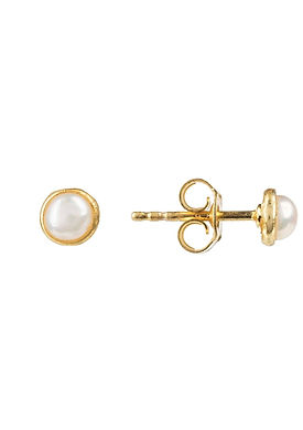 Petite Gemstone Earrings Gold White Pearl