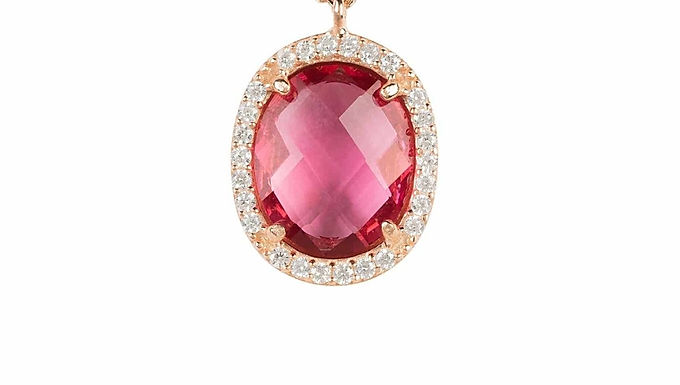 Beatrice Oval Gemstone Pendant Necklace Rose Gold Pink Tourmaline