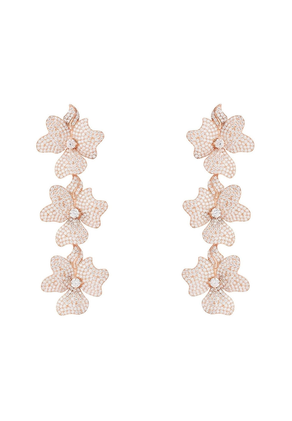 Jasmine Flower Triple Drop Earrings Rosegold