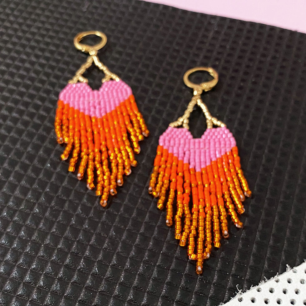 Miniaturbild: LOVE Pink Heart Ombre Fringe Earrings