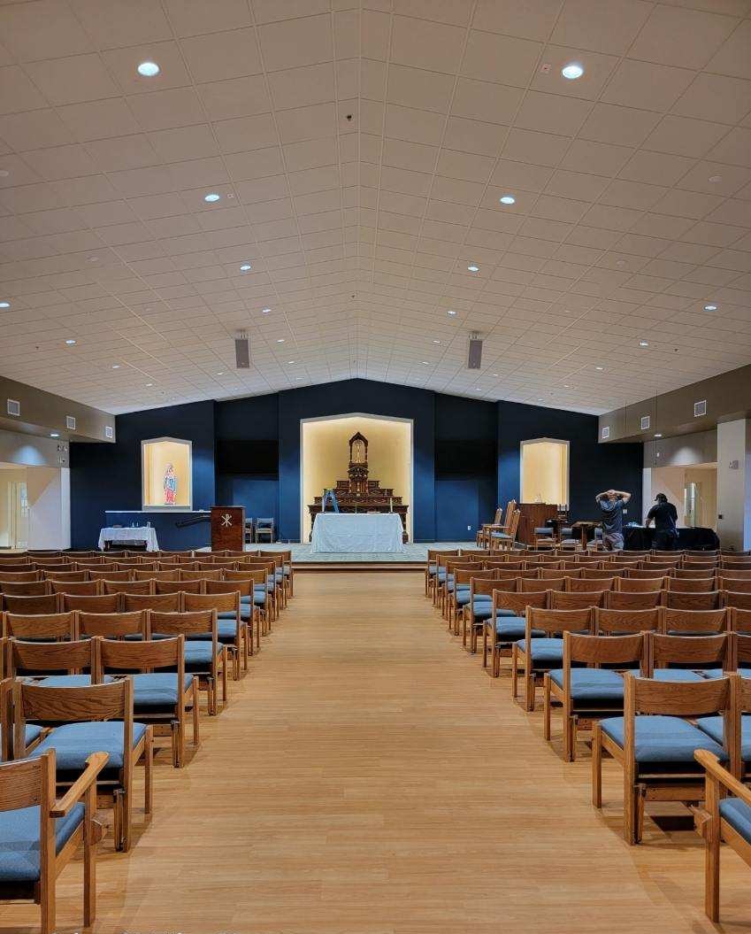Church sanctuary with recessed lighting