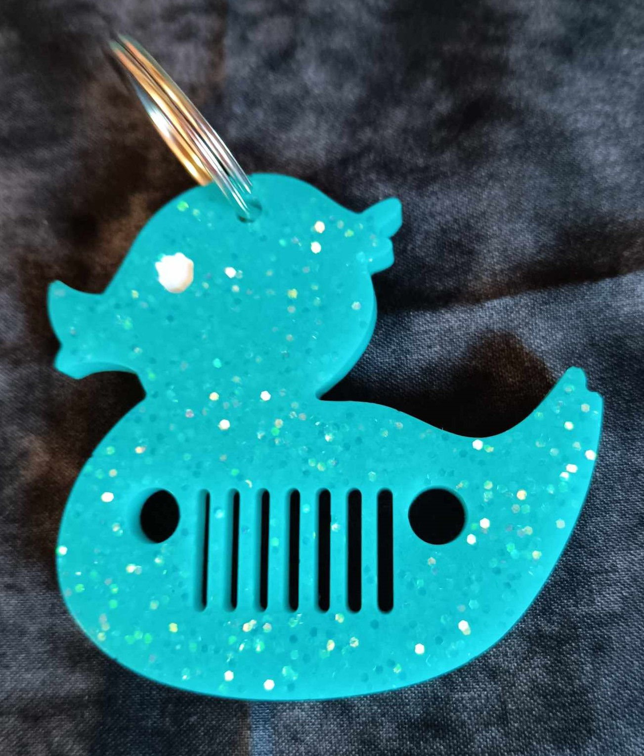 Glitter Light Blue Jeep Duck Key Chain