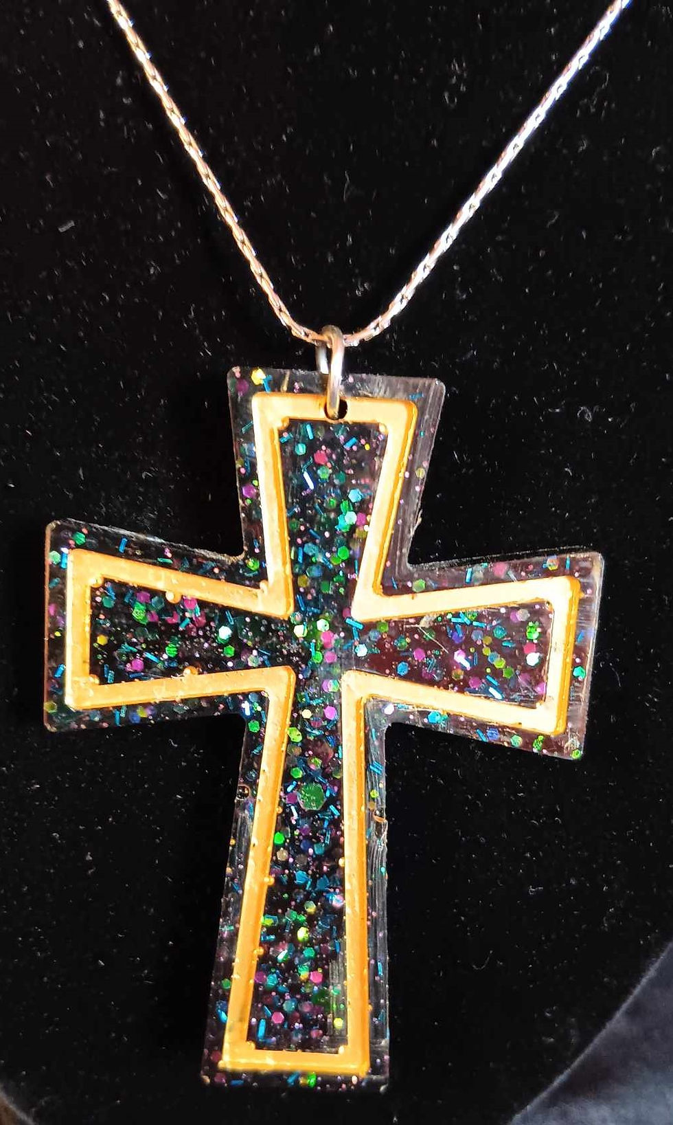 Black and Gold Cross Resin Pendant