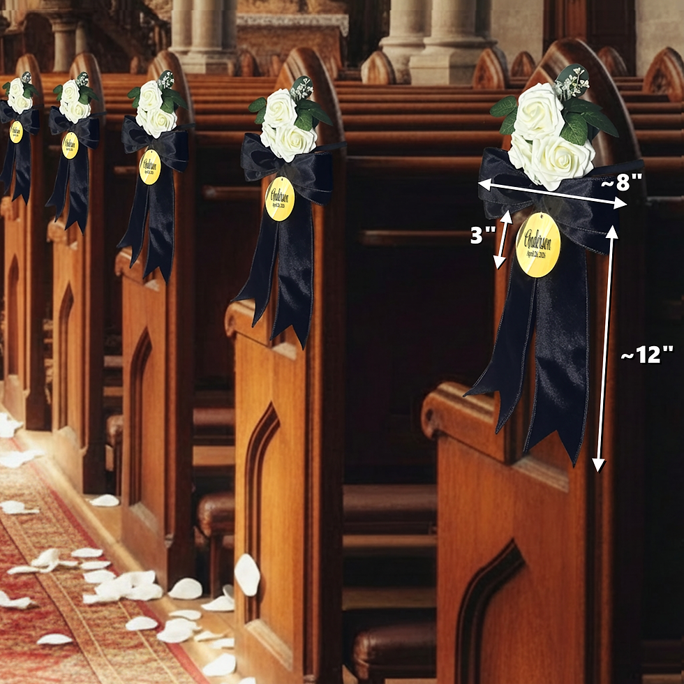 Thumbnail: Set of 6 Black Velvet Ribbon Pew Marker | Gold Mirror Acrylic Reserved Seating