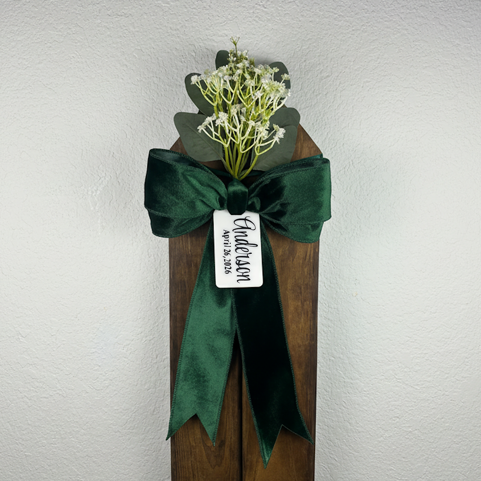 Thumbnail: Set of 6 Luxury Emerald Velvet Ribbon Pew Marker | White Acrylic Tag | Romantic
