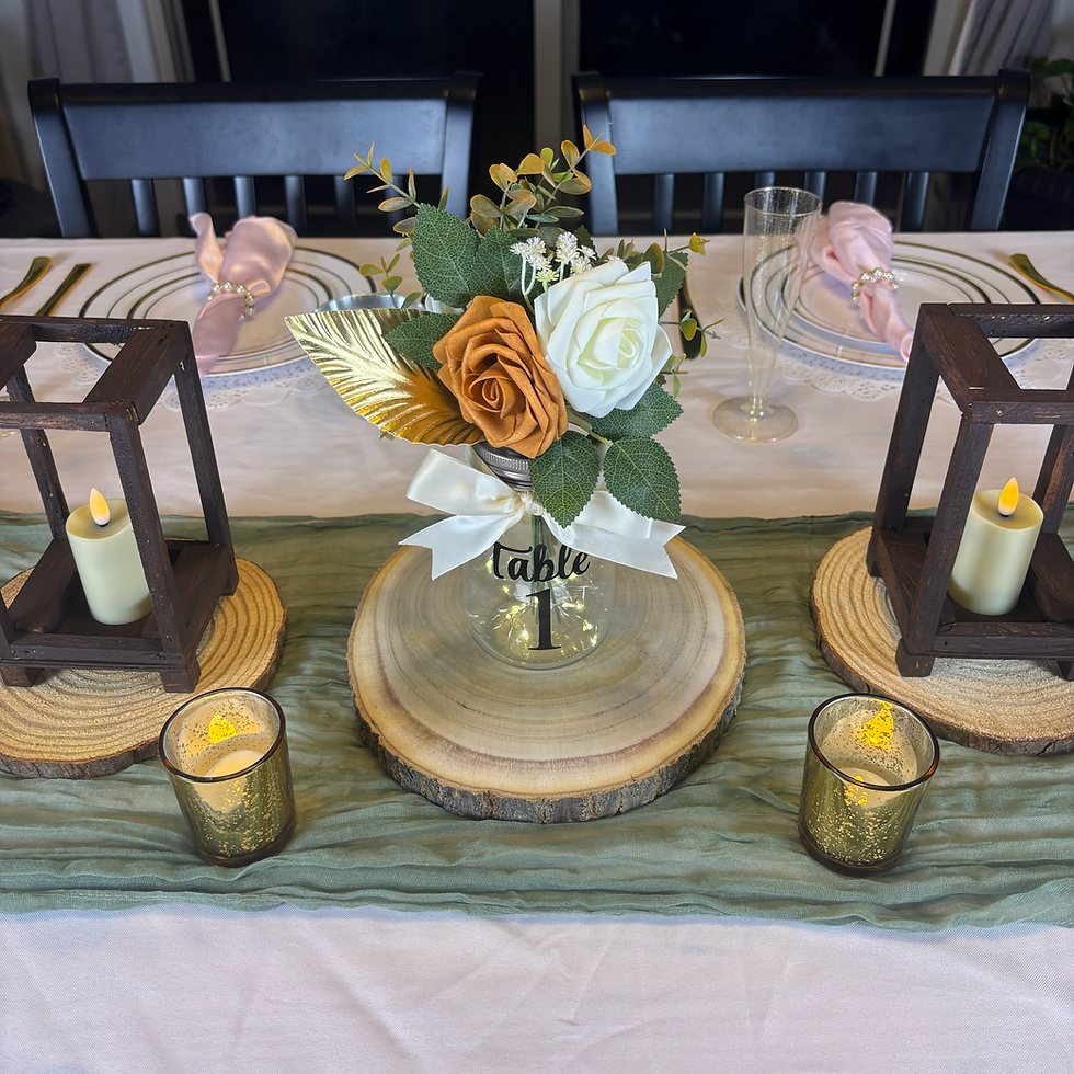 Thumbnail: Set of 6 Fairy Light Mason Jar Wedding Centerpiece with Table Number | Florals