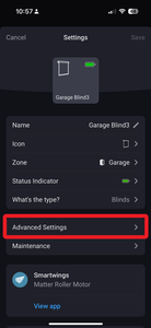 Smart Homey App screenshot showing advanced settings