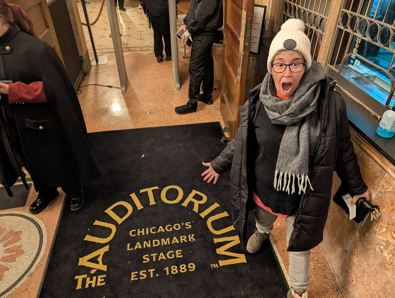 Kathleen taking in the 135 years of the Auditorium