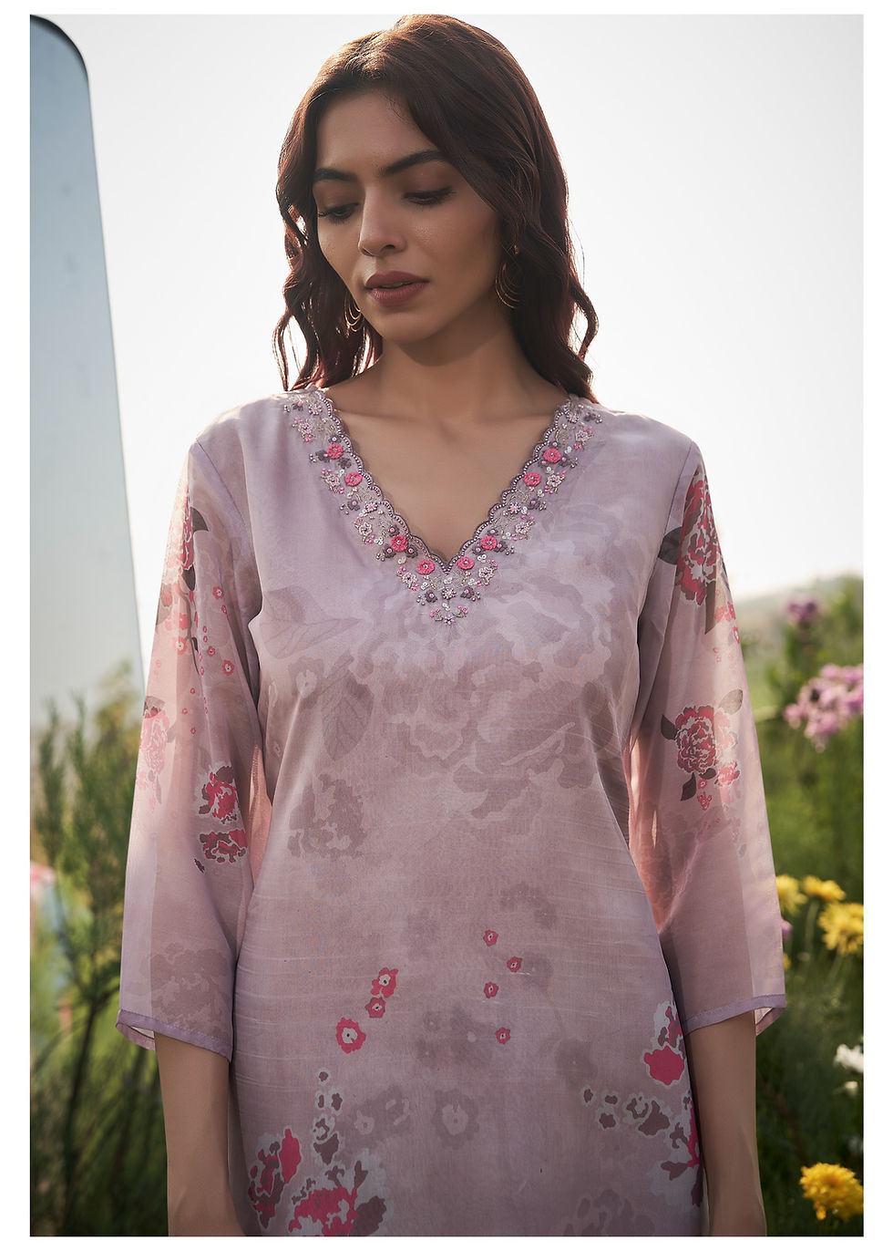 Thumbnail: Pure Organza Opera Mauve Digital Print Suit