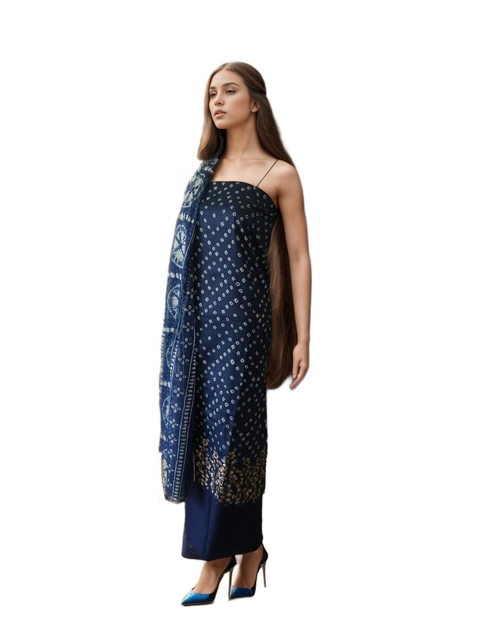 Thumbnail: Indigo Bandhani Unstitched suit
