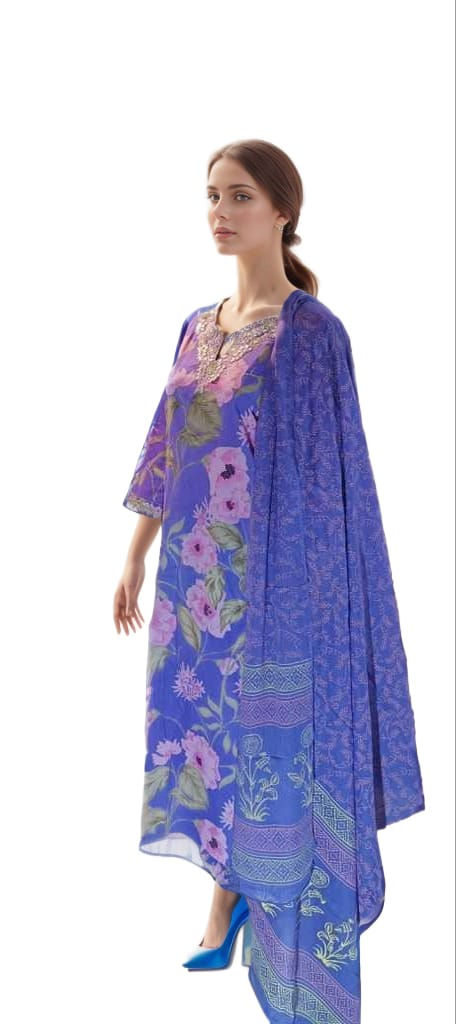 Thumbnail: Purple Cotton Suit With Dupatta