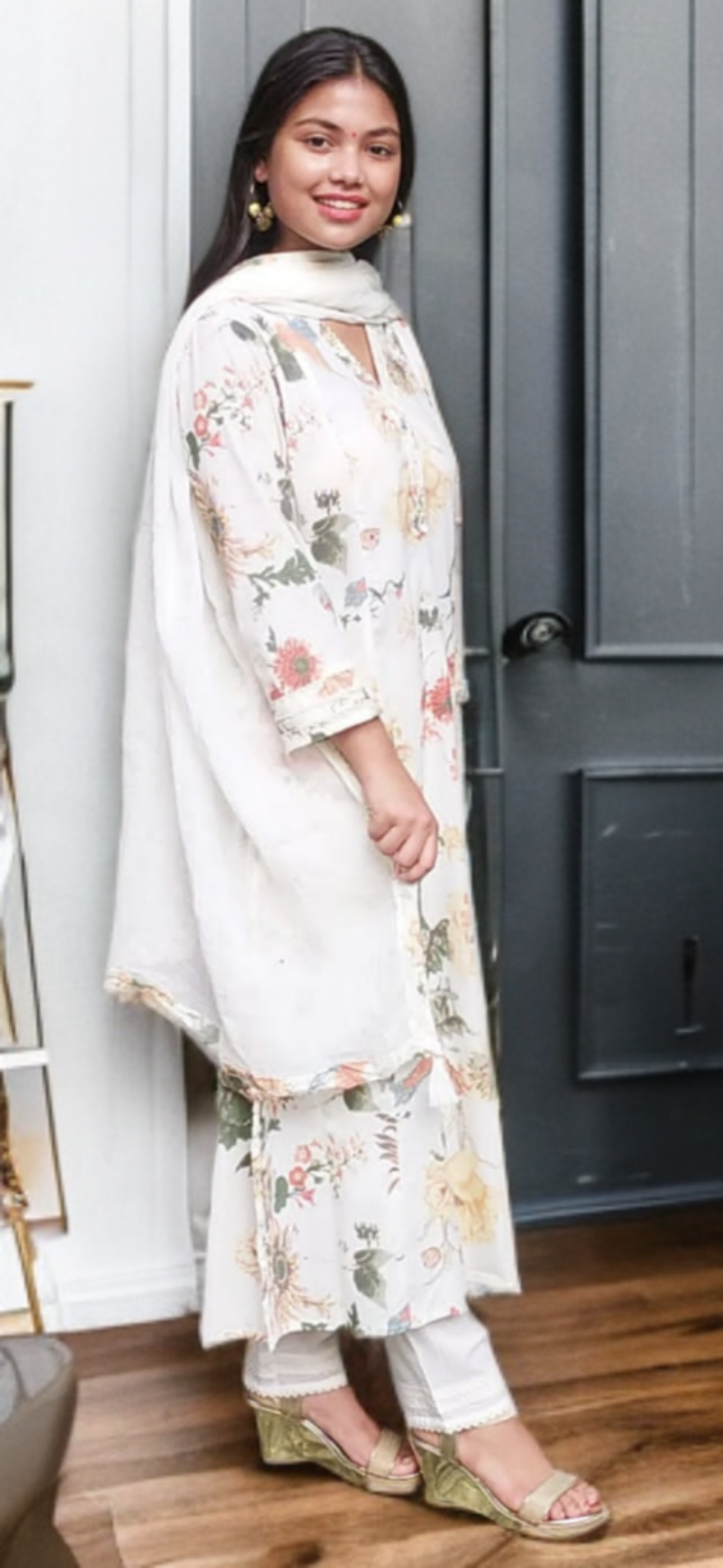 Thumbnail: Cream Floral Print Cotton suit