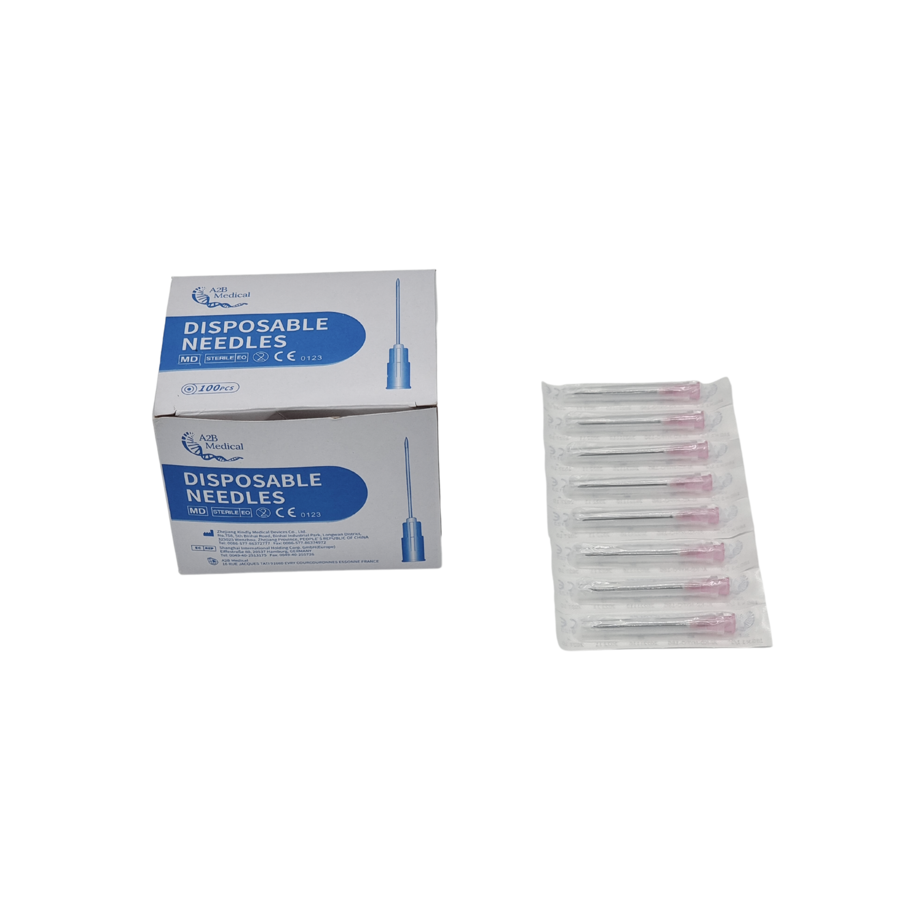 Aiguilles hypodermiques 18G rose, non sécurisées, à usage unique.