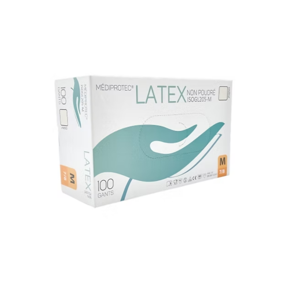 Gants latex non poudrés, taille M.