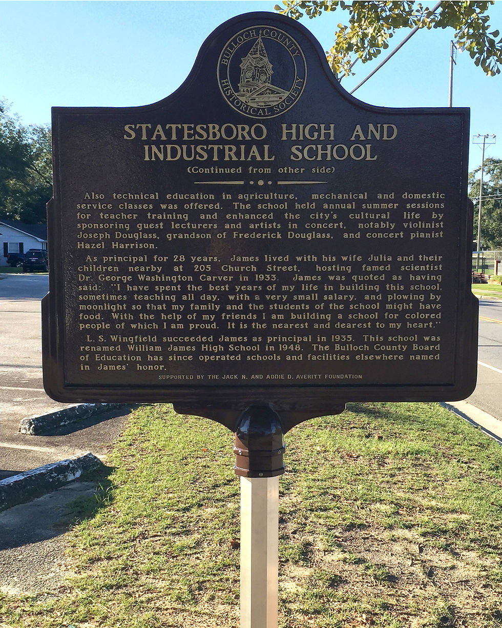 Statesboro High and Industrial School. Back of marker.