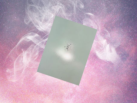 whiteboard floating in purple and pink outer space