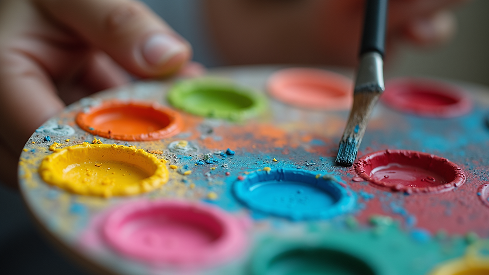 Close-up view of a colorful face painting palette with vibrant paints