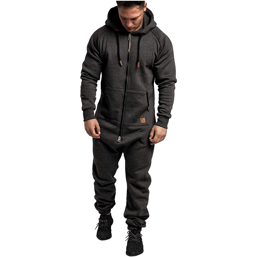 Miniatura: In-Stock New Foreign Trade Men's Hooded Fleece Jumpsuit Solid Color Casual Men's
