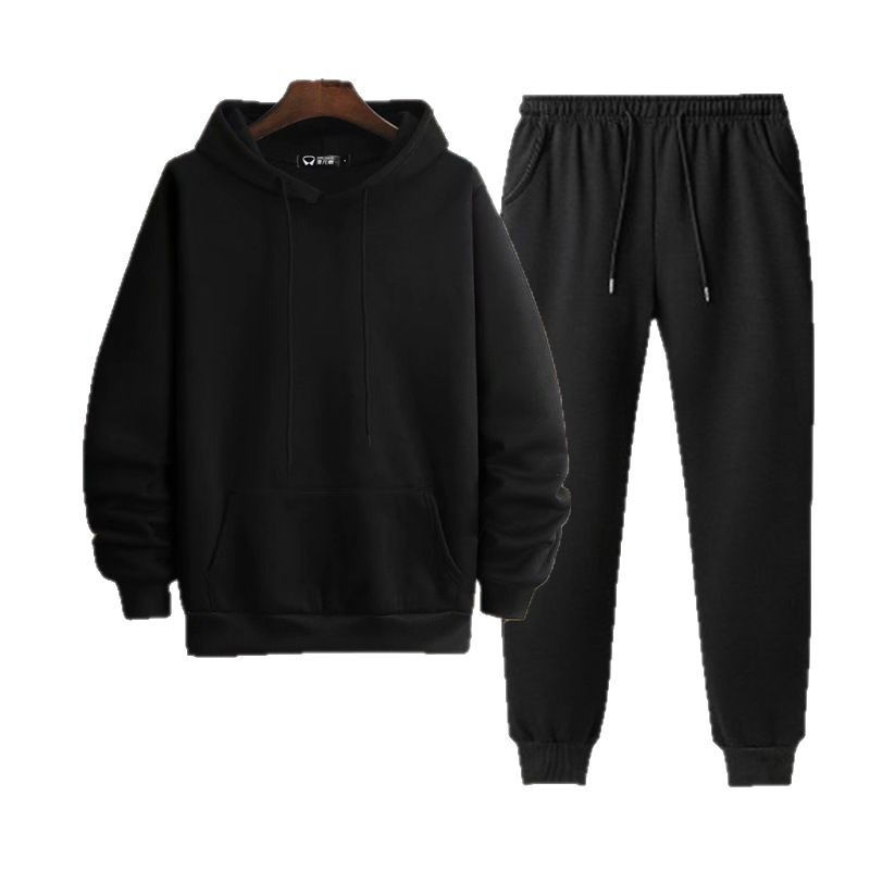 Hooded fleece-lined Thickened Sweat Men's Winter Korean Fashionable Handsome Set