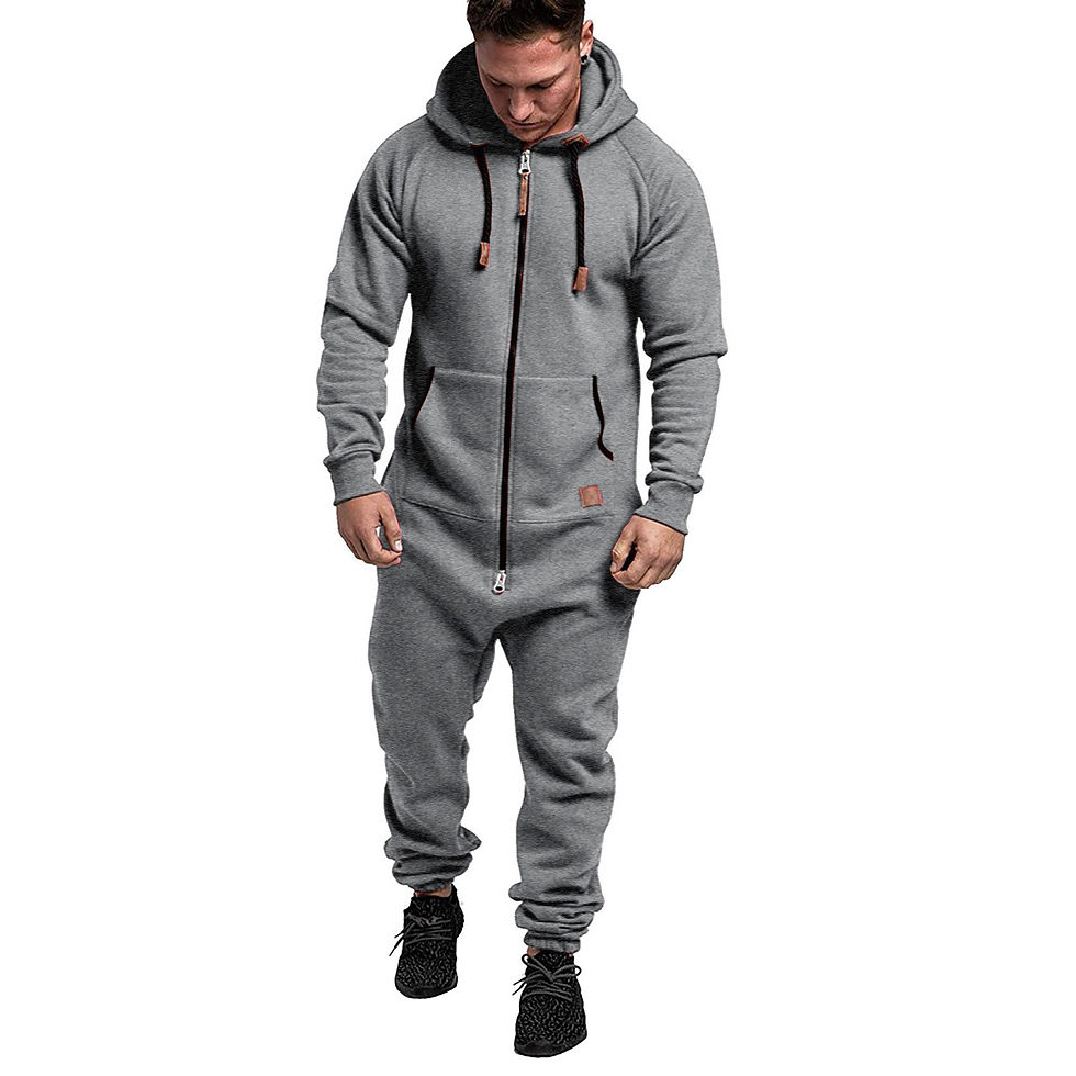 Miniatura: In-Stock New Foreign Trade Men's Hooded Fleece Jumpsuit Solid Color Casual Men's