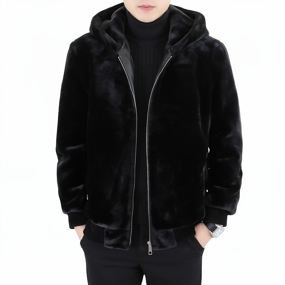 Miniatura: Autumn and Winter New Mink Velvet Jacket Men's Hooded Thickened Warm Cold-proof 