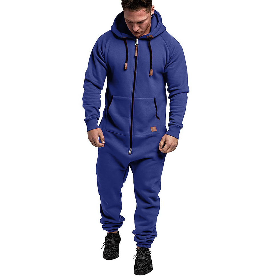 Miniatura: In-Stock New Foreign Trade Men's Hooded Fleece Jumpsuit Solid Color Casual Men's
