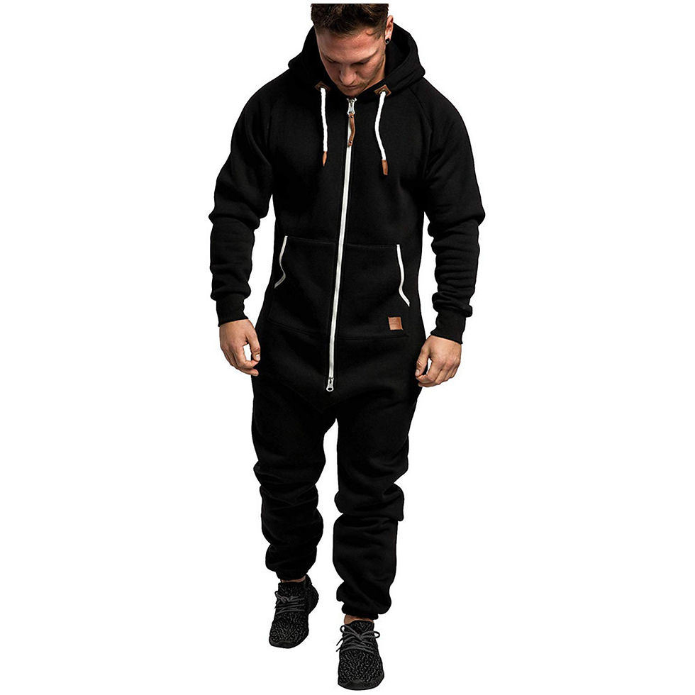 Miniatura: In-Stock New Foreign Trade Men's Hooded Fleece Jumpsuit Solid Color Casual Men's