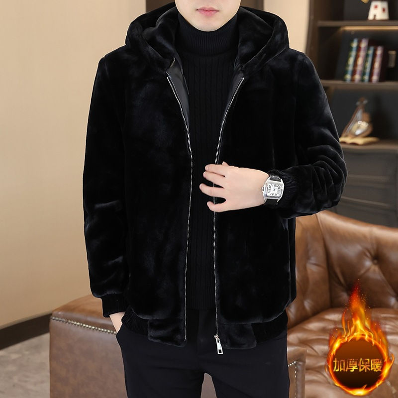 Miniatura: Autumn and Winter New Mink Velvet Jacket Men's Hooded Thickened Warm Cold-proof 