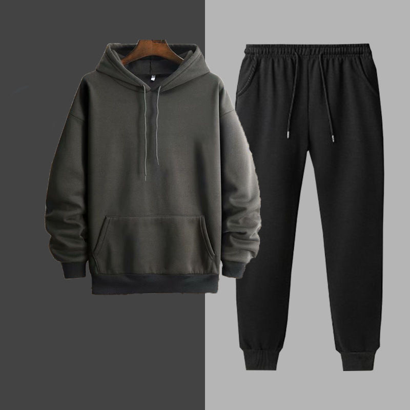 Miniatura: Hooded fleece-lined Thickened Sweat Men's Winter Korean Fashionable Handsome Set