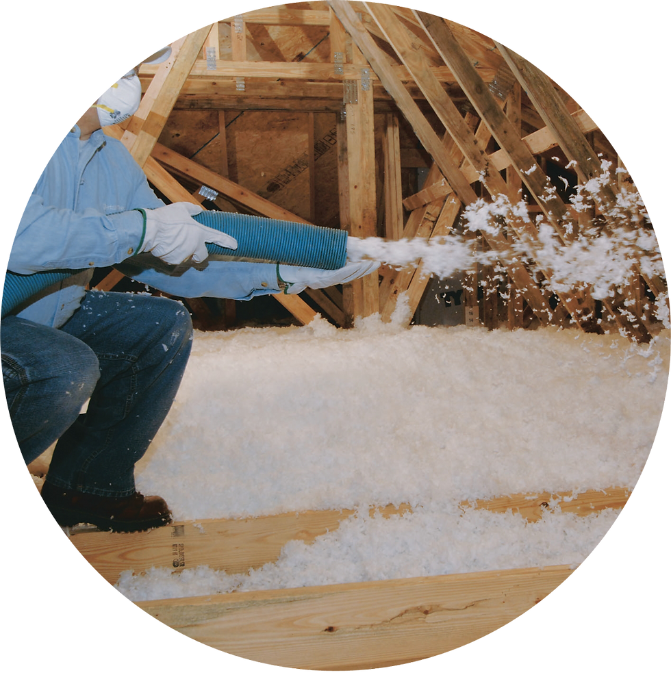 Example of blown-in insulation being installed in an attic
