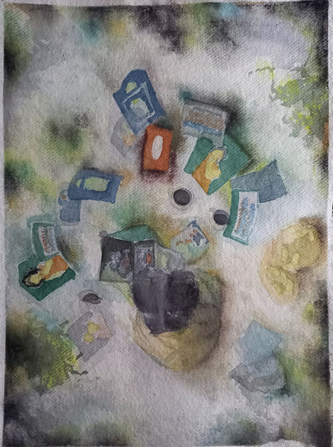 Remnant Test | 12" x 16.5" | Watercolour, soft pastels on white cold-press paper