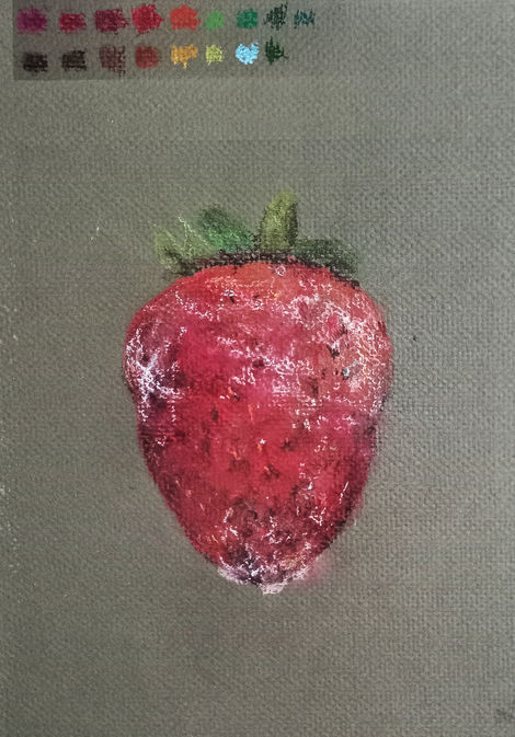 Strawberry | 11.5" x 9.5" | Soft pastels on olive green pastel paper