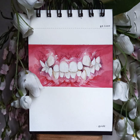 85/100: Teeth | 4.1" x 5.8" | Gouache