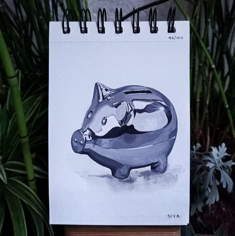 93/100: Piggy Bank | 4.1" x 5.8" | Gouache