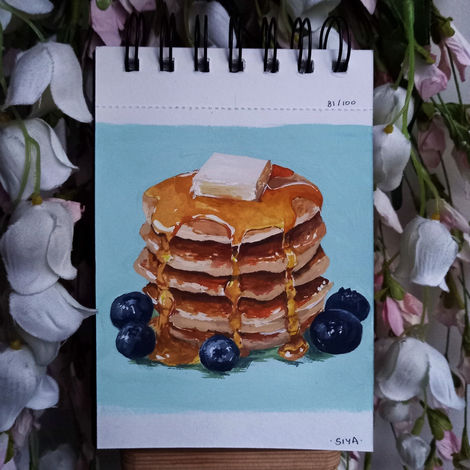81/100: Pancakes | 4.1" x 5.8" | Gouache