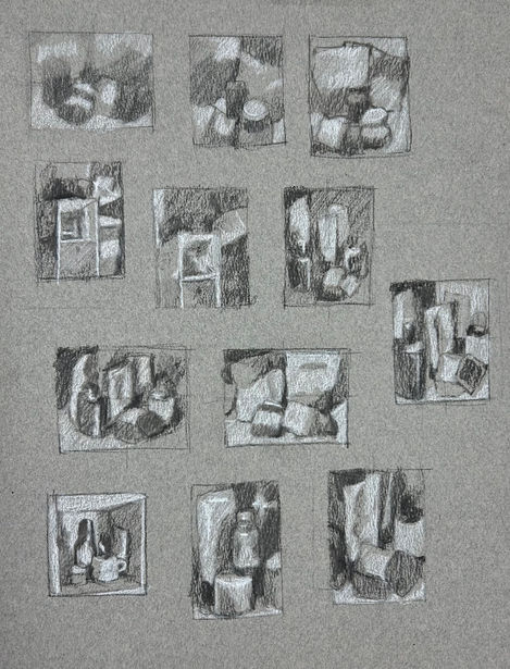 Thumbnails: Charcoal, White conte pencil