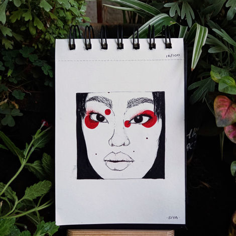 16/100: Portrait of Kicki Yang Zhang | 4.1" x 5.8" | Gouache, micron pen