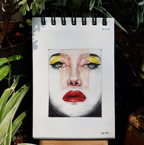 50/100: Face | 4.1" x 5.8" | Watercolour pencil