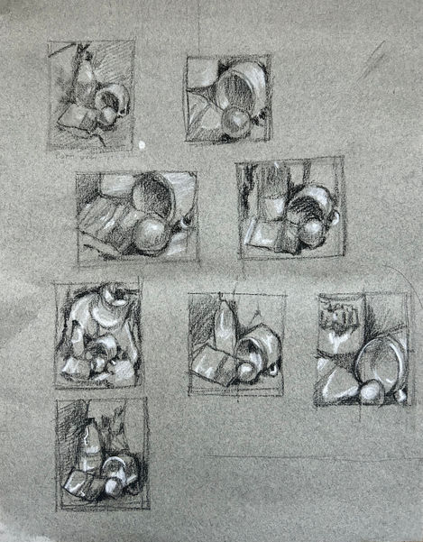 Thumbnails: Charcoal, White Conte pencil