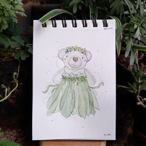 32/100: Bear Windchime | 4.1" x 5.8" | Watercolour, micron pen