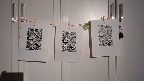Gluttony - first three editions hanging to dry across cupboards