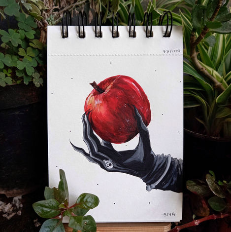 73/100: Apple for Ryuk | 4.1" x 5.8" | Gouache