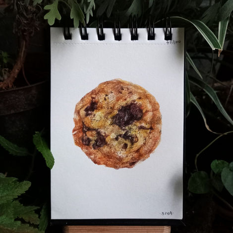 45/100: Cookie | 4.1" x 5.8" | WAtercolour pencil