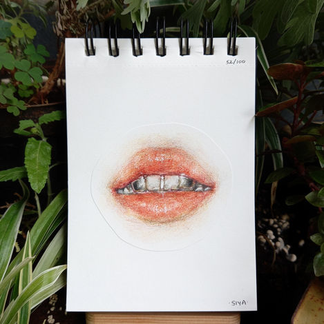 52/100: Grill | 4.1" x 5.8" | Watercolour pencil, jelly roll white pen
