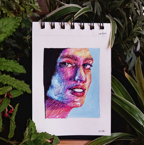 18/100: Portrait | 4.1" x 5.8" | Gouache, ballpoint pen