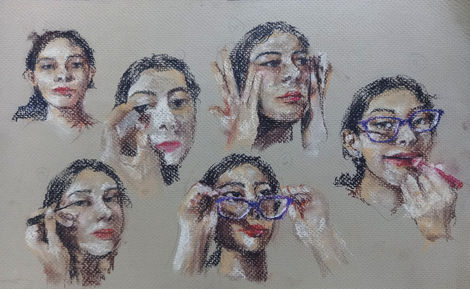 Getting Ready (Simone deBeauvoir's Study on Solitary Spaces) | 11" x 16" | Soft pastels on beige pastel paper