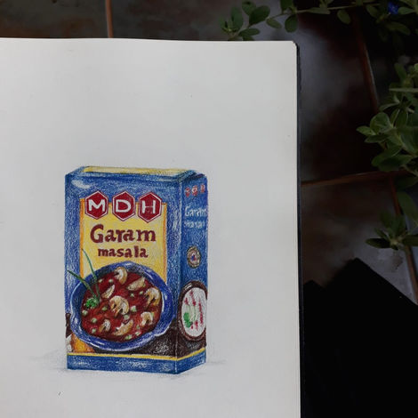 MDH Masala | 6" x 5" | Watercolour pencils on white paper