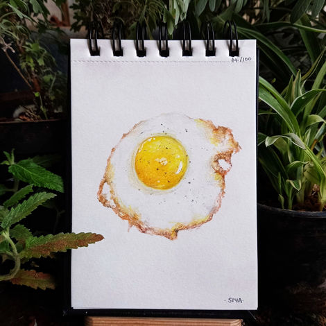 44/100: Egg, fried | 4.1" x 5.8" | Watercolour pencil
