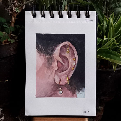 64/100: my ear | 4.1" x 5.8" | Gouache