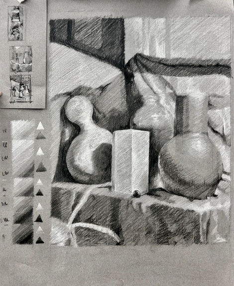 Class Exercise: 2 Chalks | 19" x 25" | Charcoal, White Conte pencil on Grey Canson Paper